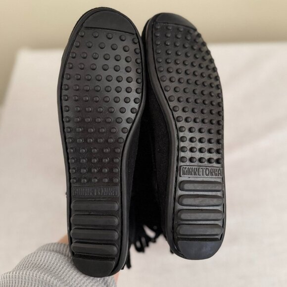 Minnetonka Black Suede Double Fringe Ankle Boots Womens Size 6 Zip Southwest - Picture 6 of 10